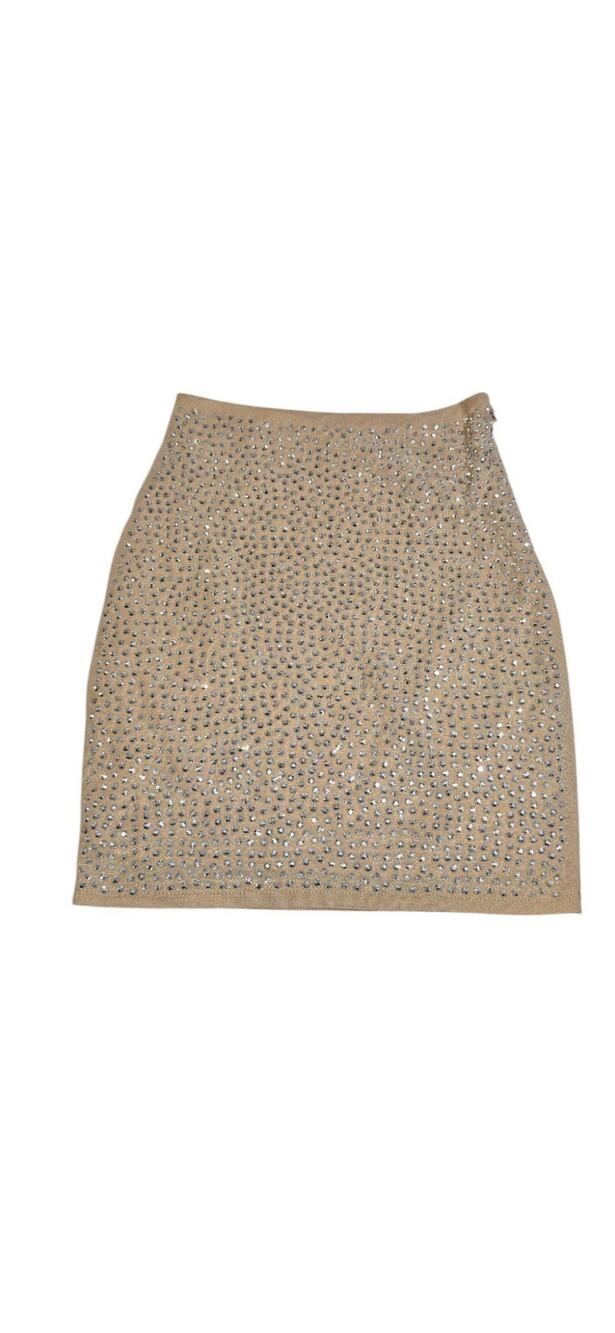 Windsor Rhinestone Mesh Nude Tan Sparkle Bodycon Mini Skirt ((MINOR FLAW)) XS
